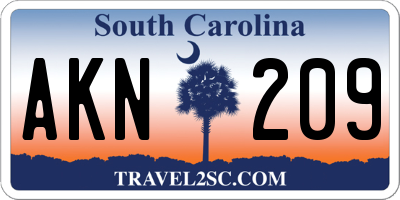 SC license plate AKN209