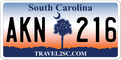 SC license plate AKN216