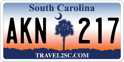 SC license plate AKN217