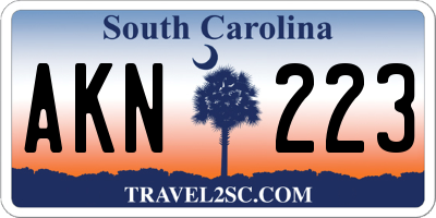 SC license plate AKN223