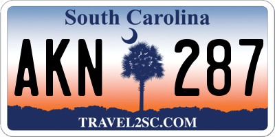 SC license plate AKN287