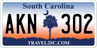 SC license plate AKN302