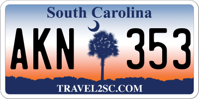 SC license plate AKN353