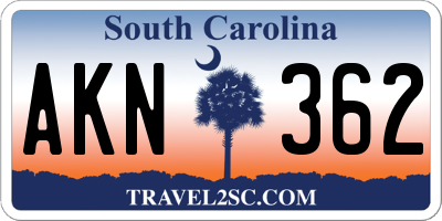 SC license plate AKN362