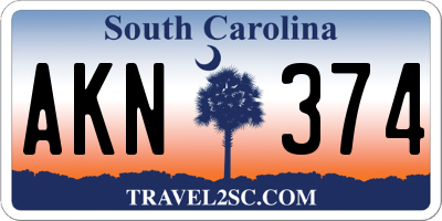SC license plate AKN374