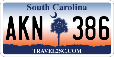 SC license plate AKN386