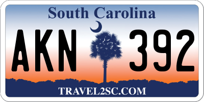 SC license plate AKN392