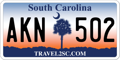 SC license plate AKN502