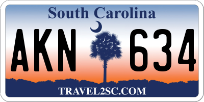 SC license plate AKN634