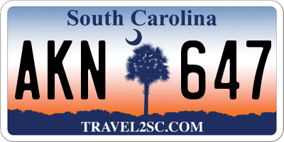 SC license plate AKN647
