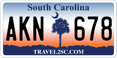 SC license plate AKN678
