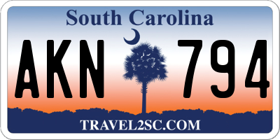 SC license plate AKN794