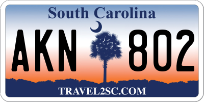 SC license plate AKN802