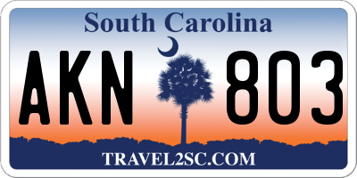 SC license plate AKN803