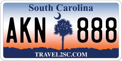 SC license plate AKN888