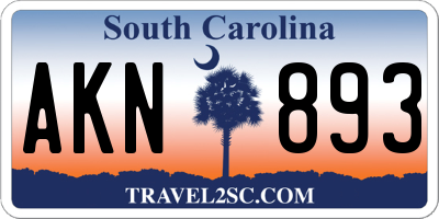 SC license plate AKN893