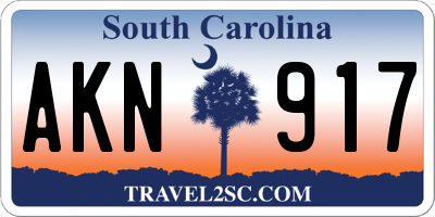 SC license plate AKN917