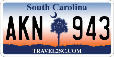 SC license plate AKN943