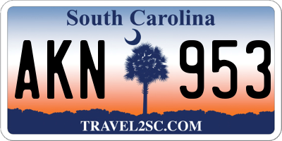 SC license plate AKN953