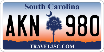 SC license plate AKN980