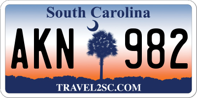 SC license plate AKN982
