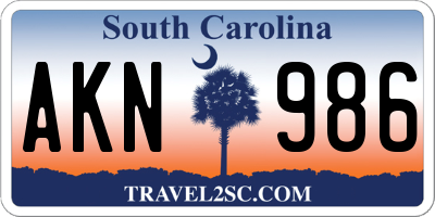 SC license plate AKN986