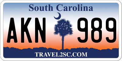 SC license plate AKN989