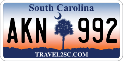 SC license plate AKN992