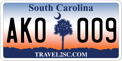 SC license plate AKO009