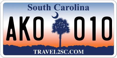 SC license plate AKO010