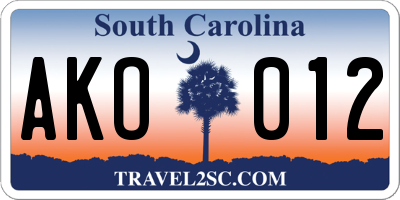 SC license plate AKO012