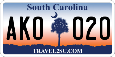 SC license plate AKO020