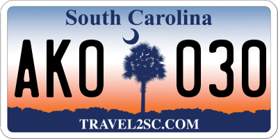SC license plate AKO030