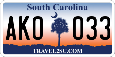 SC license plate AKO033