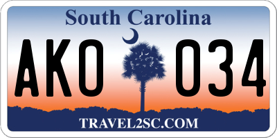SC license plate AKO034