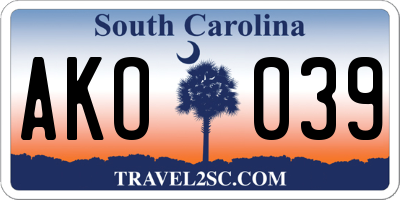 SC license plate AKO039