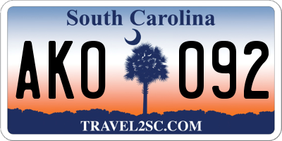 SC license plate AKO092