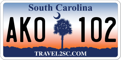 SC license plate AKO102