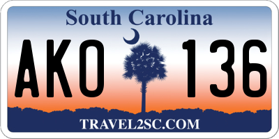 SC license plate AKO136