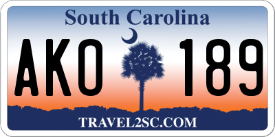 SC license plate AKO189