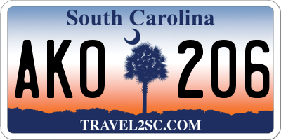 SC license plate AKO206