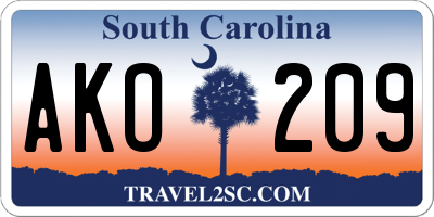 SC license plate AKO209