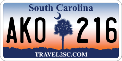 SC license plate AKO216
