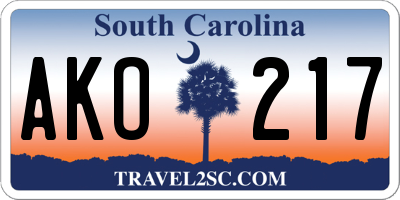 SC license plate AKO217