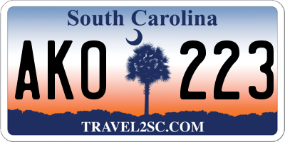 SC license plate AKO223