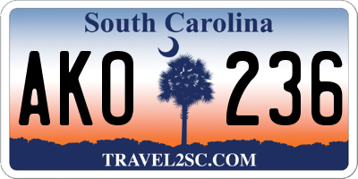 SC license plate AKO236