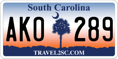 SC license plate AKO289