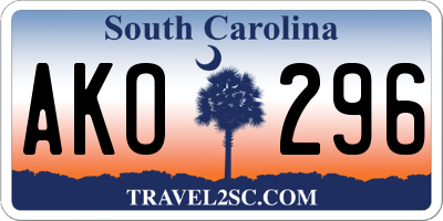 SC license plate AKO296