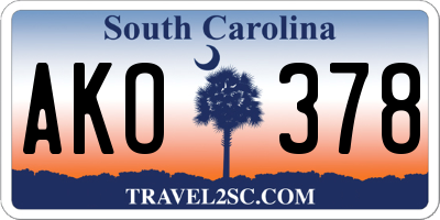 SC license plate AKO378