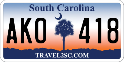 SC license plate AKO418